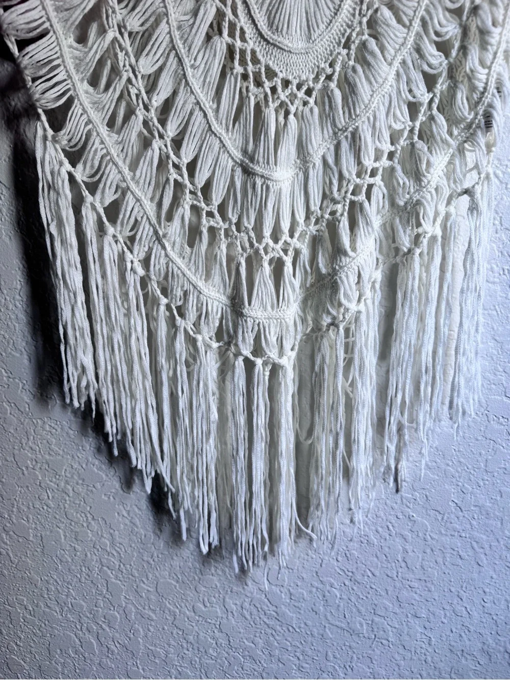 Ekouaer White Open-Weave Crochet Fringe V-Neck Bikini Cover Up Tank Top - Small